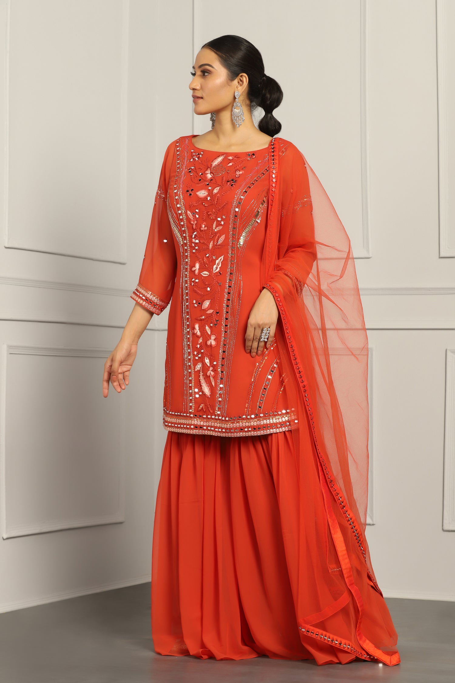 Resham Embroidered Kurta Sharara Set