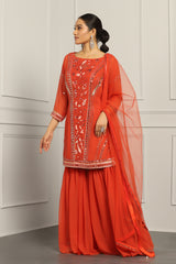 Resham Embroidered Kurta Sharara Set