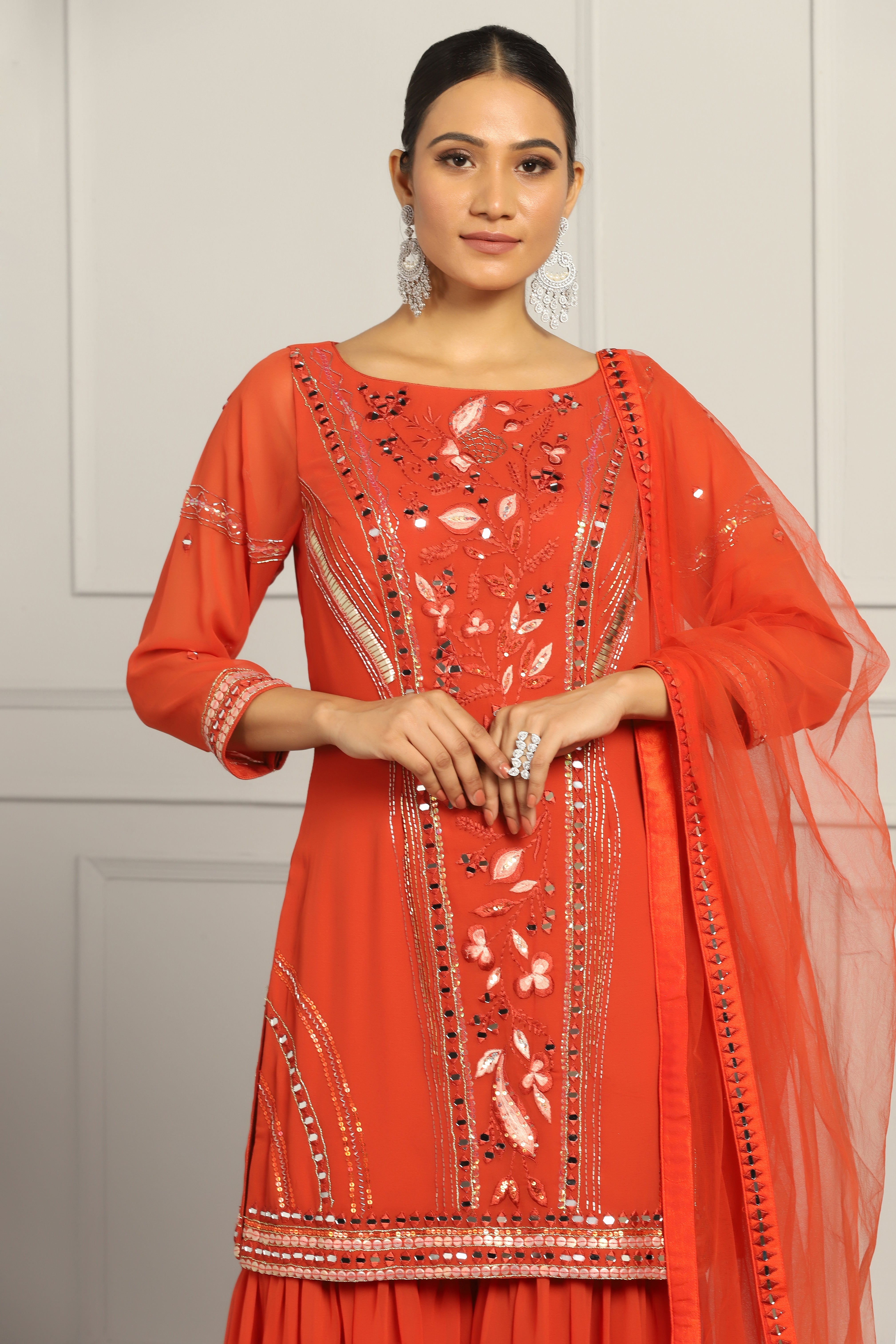 Resham Embroidered Kurta Sharara Set