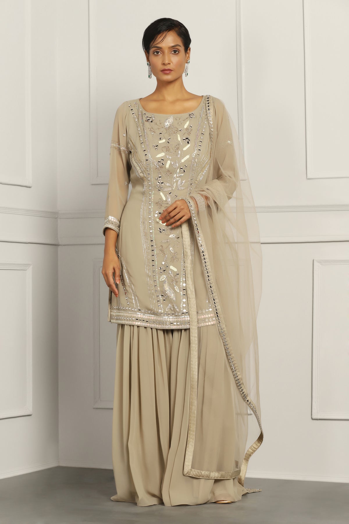 Resham Embroidered Kurta Sharara Set