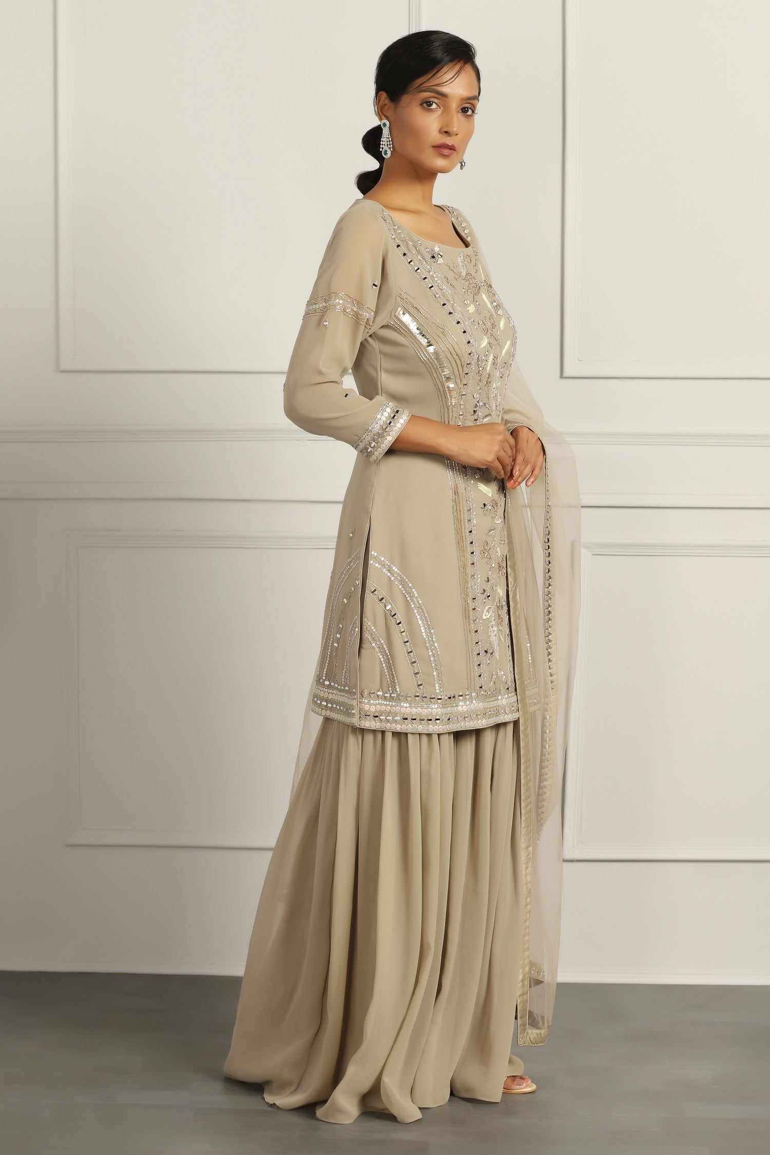 Resham Embroidered Kurta Sharara Set