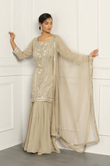 Resham Embroidered Kurta Sharara Set