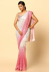 Pink Ombre Tone Saree With Mirror Work Blouse