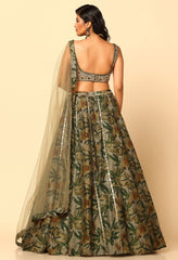 Printed Green Lehenga and Blouse