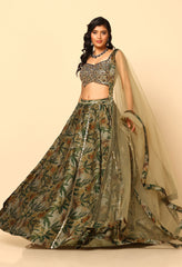 Printed Green Lehenga and Blouse