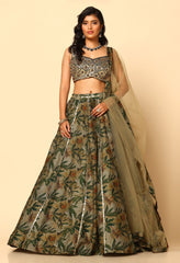 Printed Green Lehenga and Blouse