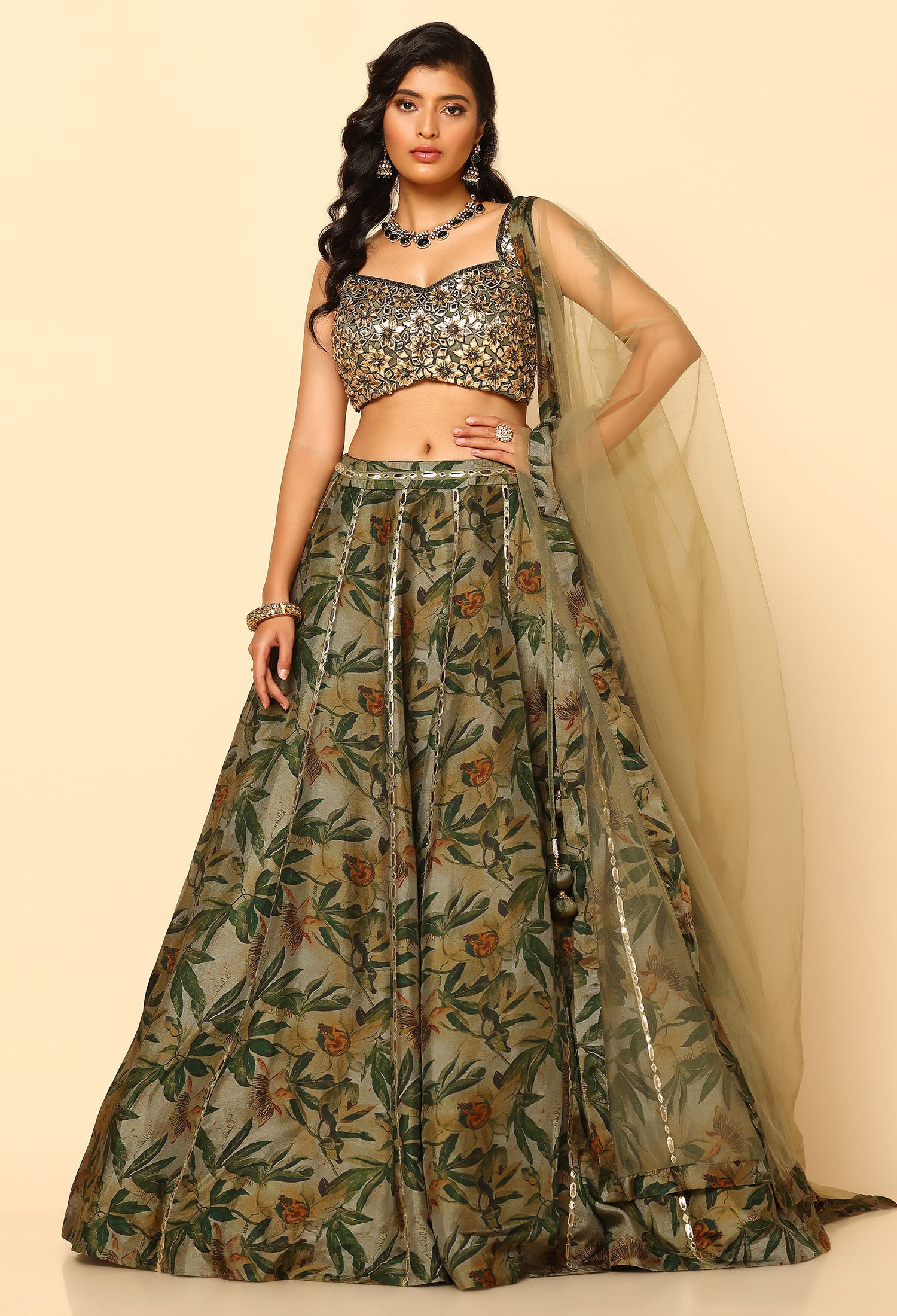 Printed Green Lehenga and Blouse