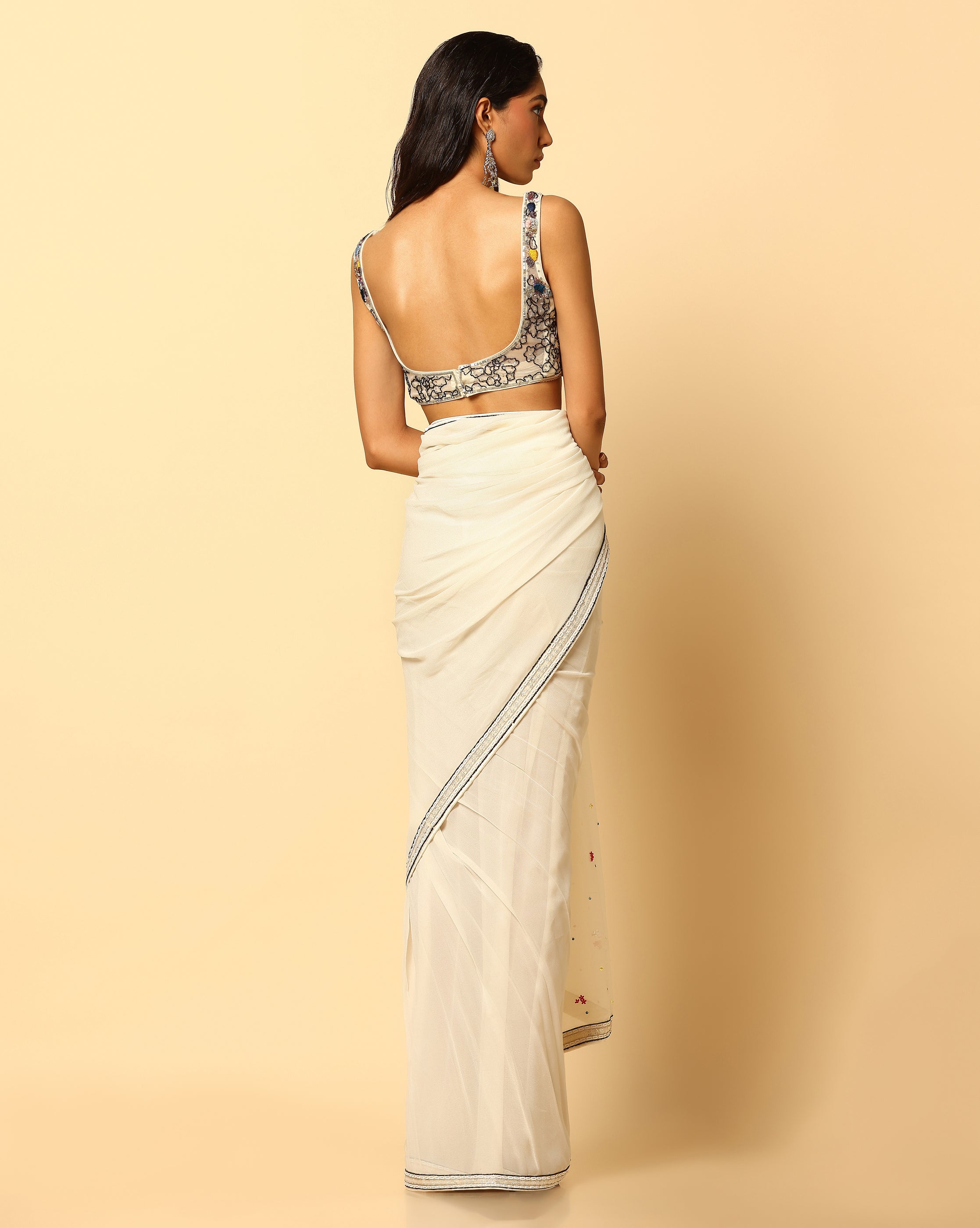 Hand Embroidered Pre-Draped Saree With Blouse