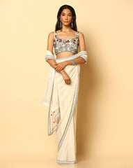 Hand Embroidered Pre-Draped Saree With Blouse