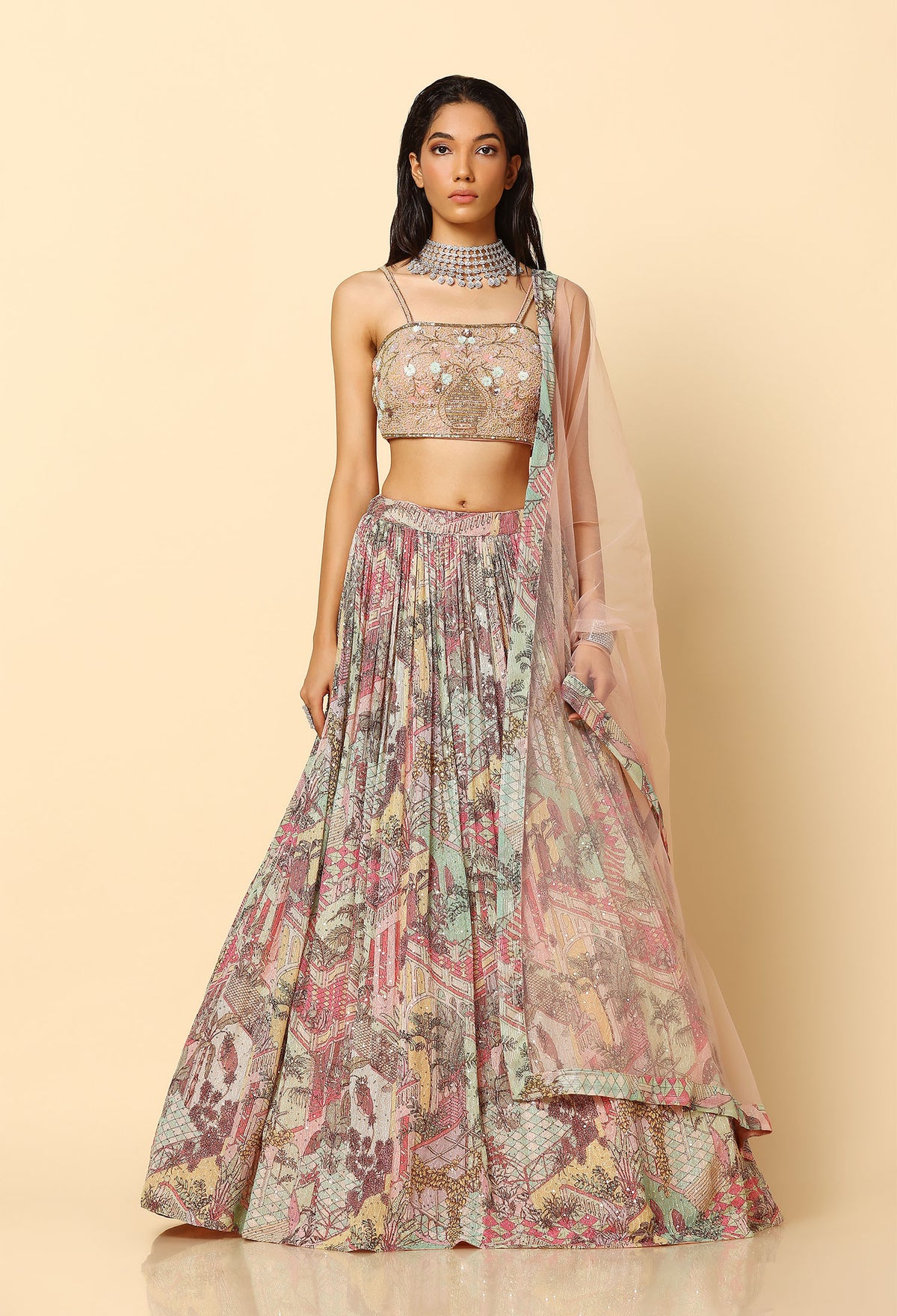 Blush Pink Printed Sequence Lehenga Choli