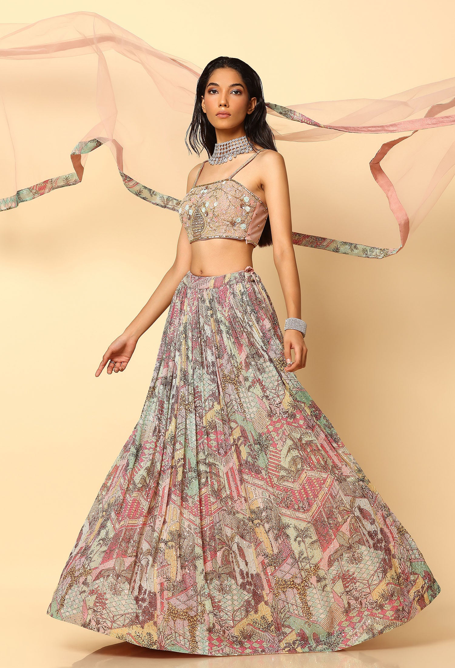 Blush Pink Printed Sequence Lehenga Choli