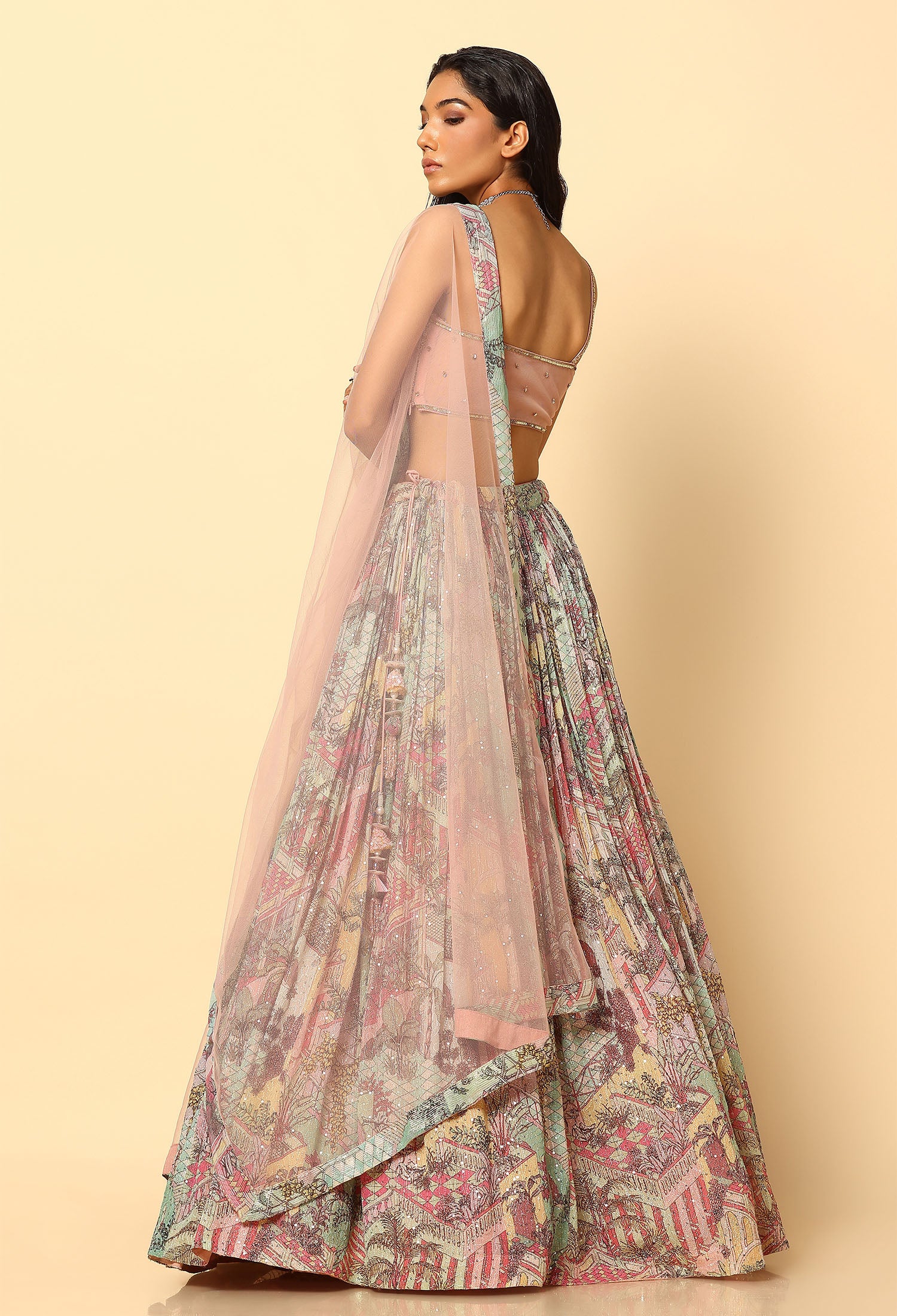 Blush Pink Printed Sequence Lehenga Choli