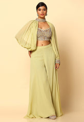 Pista Green Sharara With Detachable Sleeeves