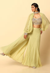 Pista Green Sharara With Detachable Sleeeves