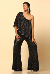 Black and Silver Modern Cut Top With Flared Pants