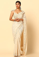 Ivory Beaded Saree