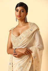 Ivory Beaded Saree