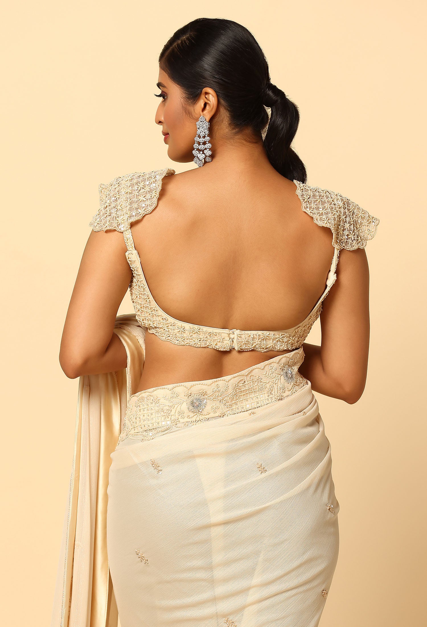 Ivory Beaded Saree