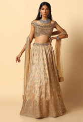 Gold Handwok Lehenga Choli Bardot Style