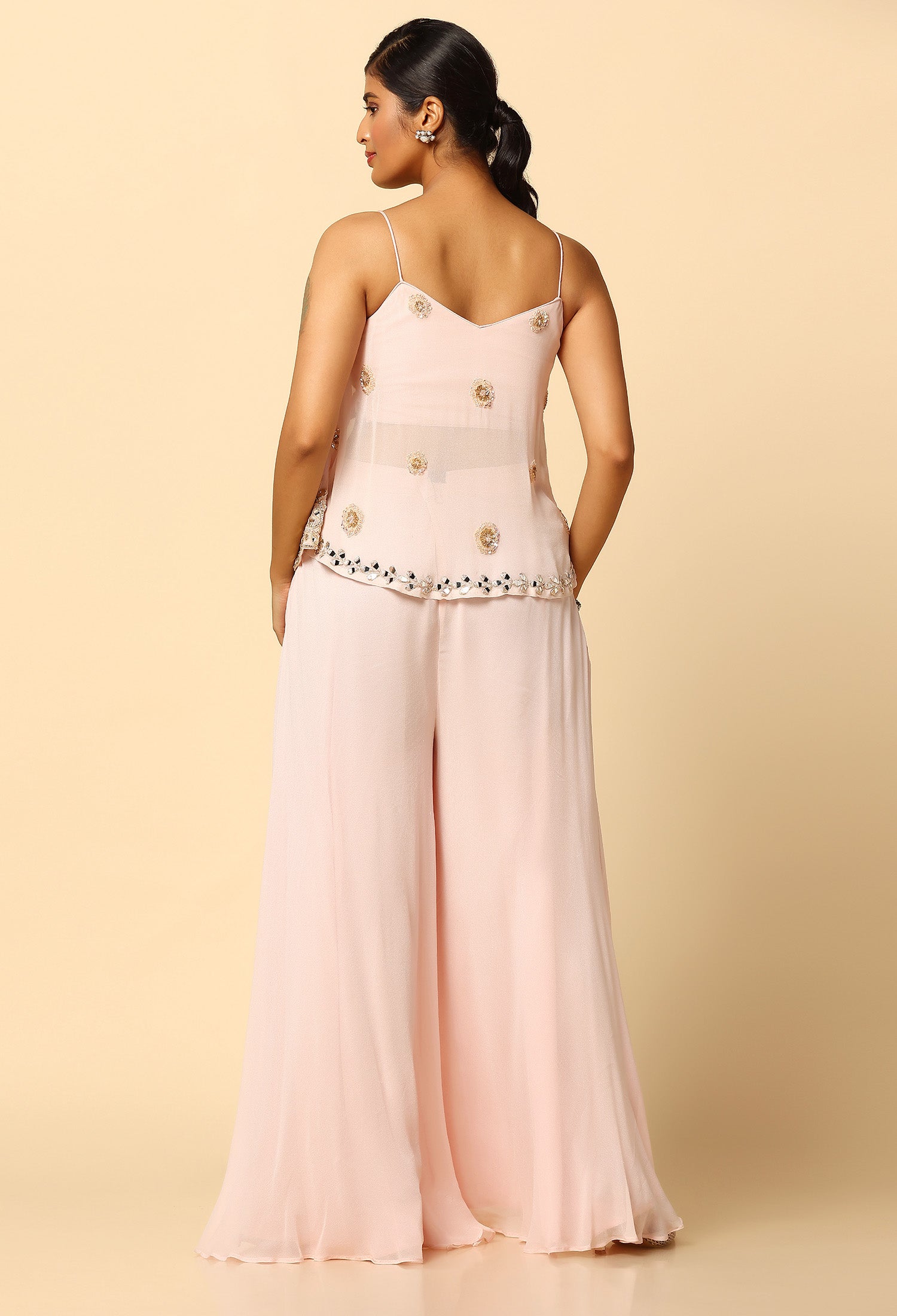 Funky Style Pink Mirror Work Sharara and Top