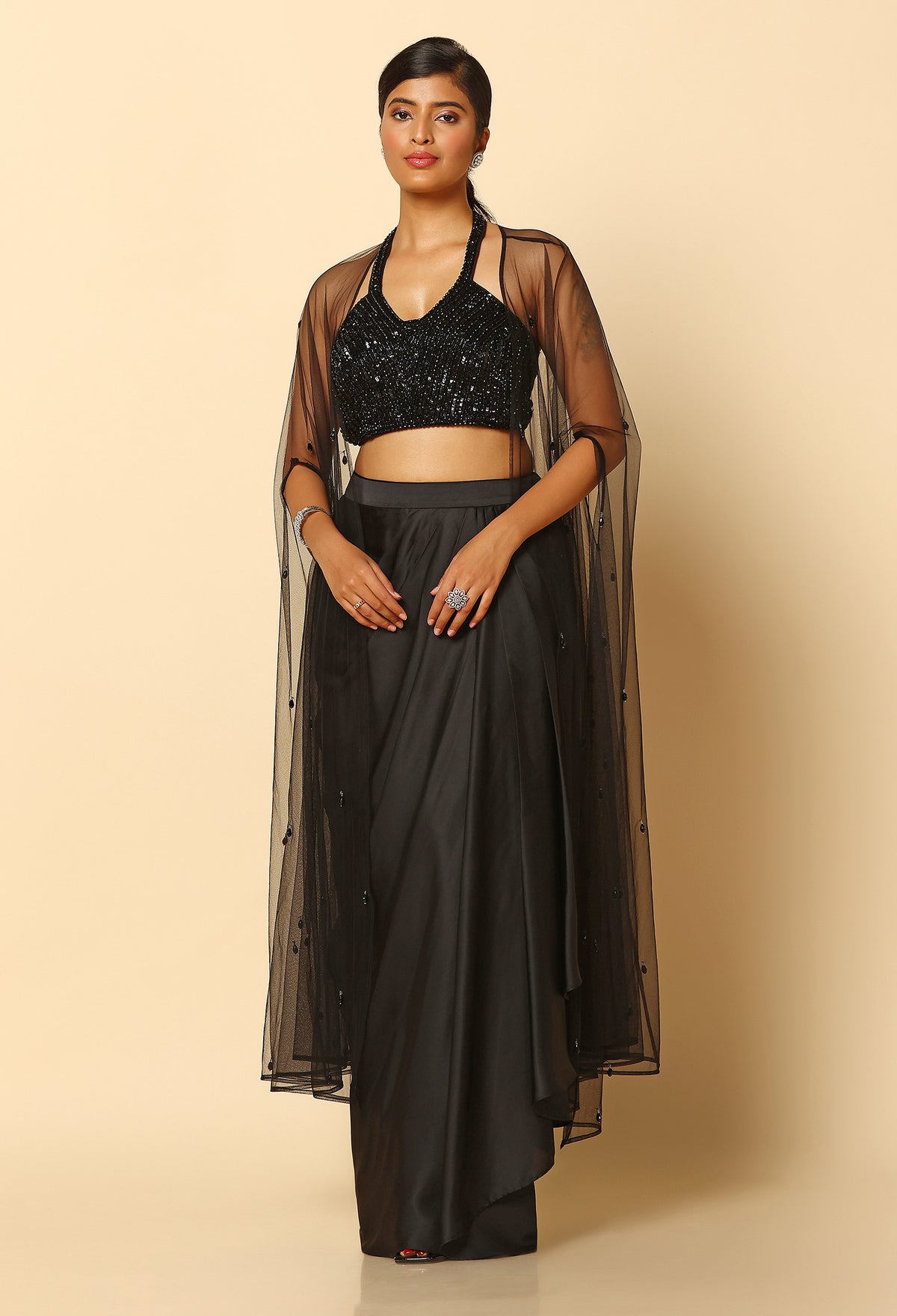 Black Satin Skirt with Stone Work Blouse