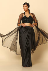 Black Satin Skirt with Stone Work Blouse