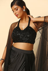 Black Satin Skirt with Stone Work Blouse