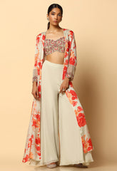 Printed Sharara and Cape with Contrasting Blouse.