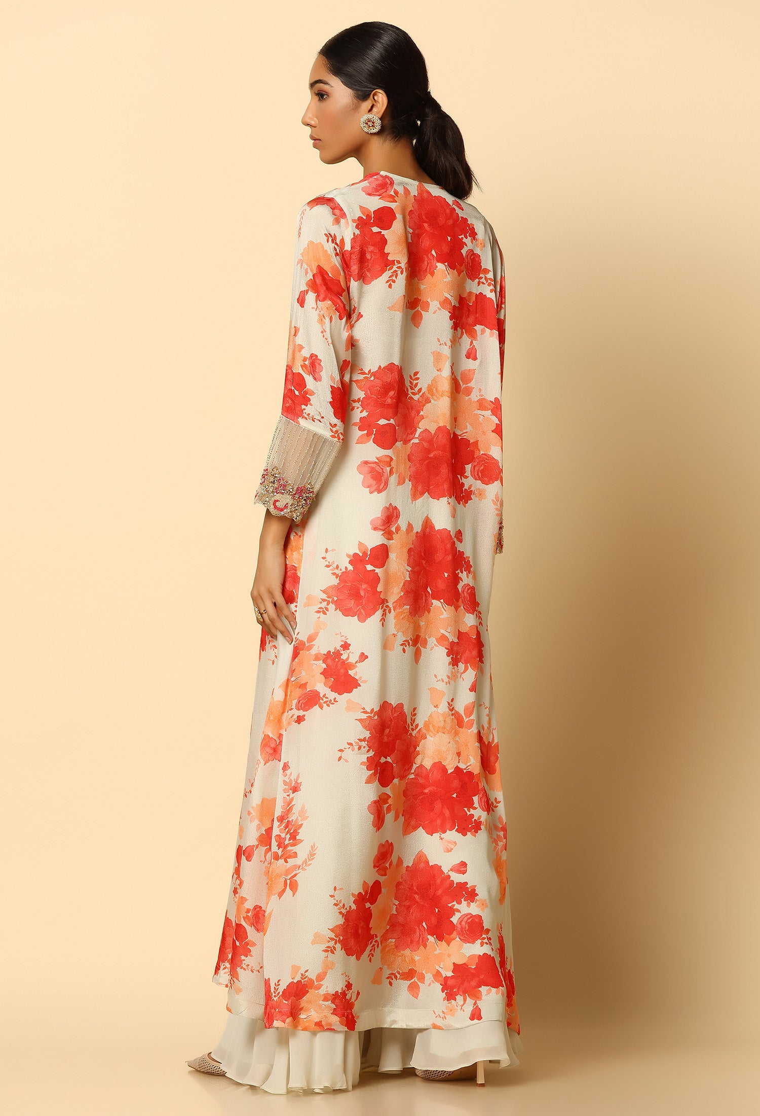 Printed Sharara and Cape with Contrasting Blouse.