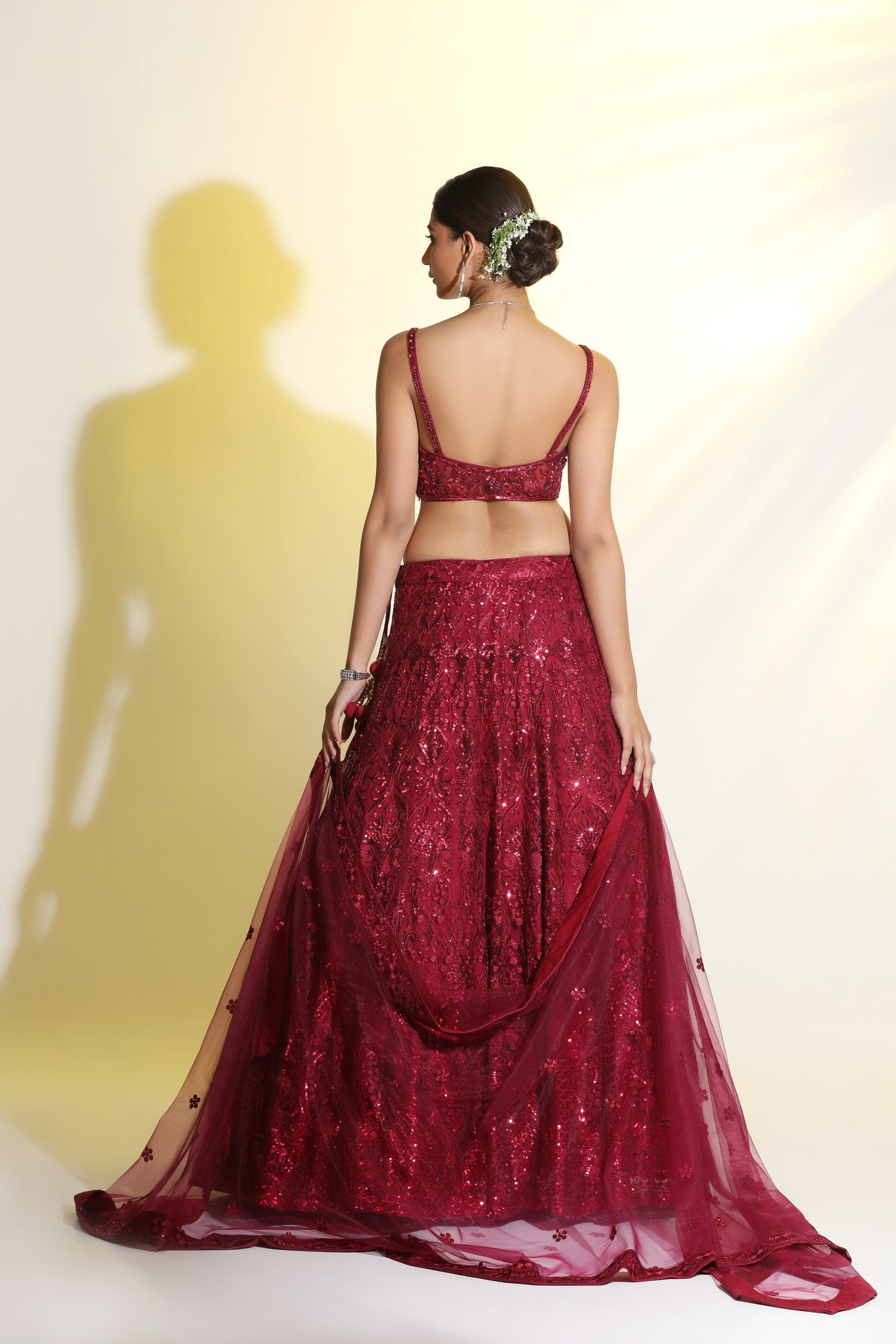 A Lehenga Adorned With Sequined And Cutdana