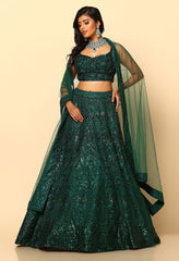 Bottle Green Lehenga with Tone to Tone Work