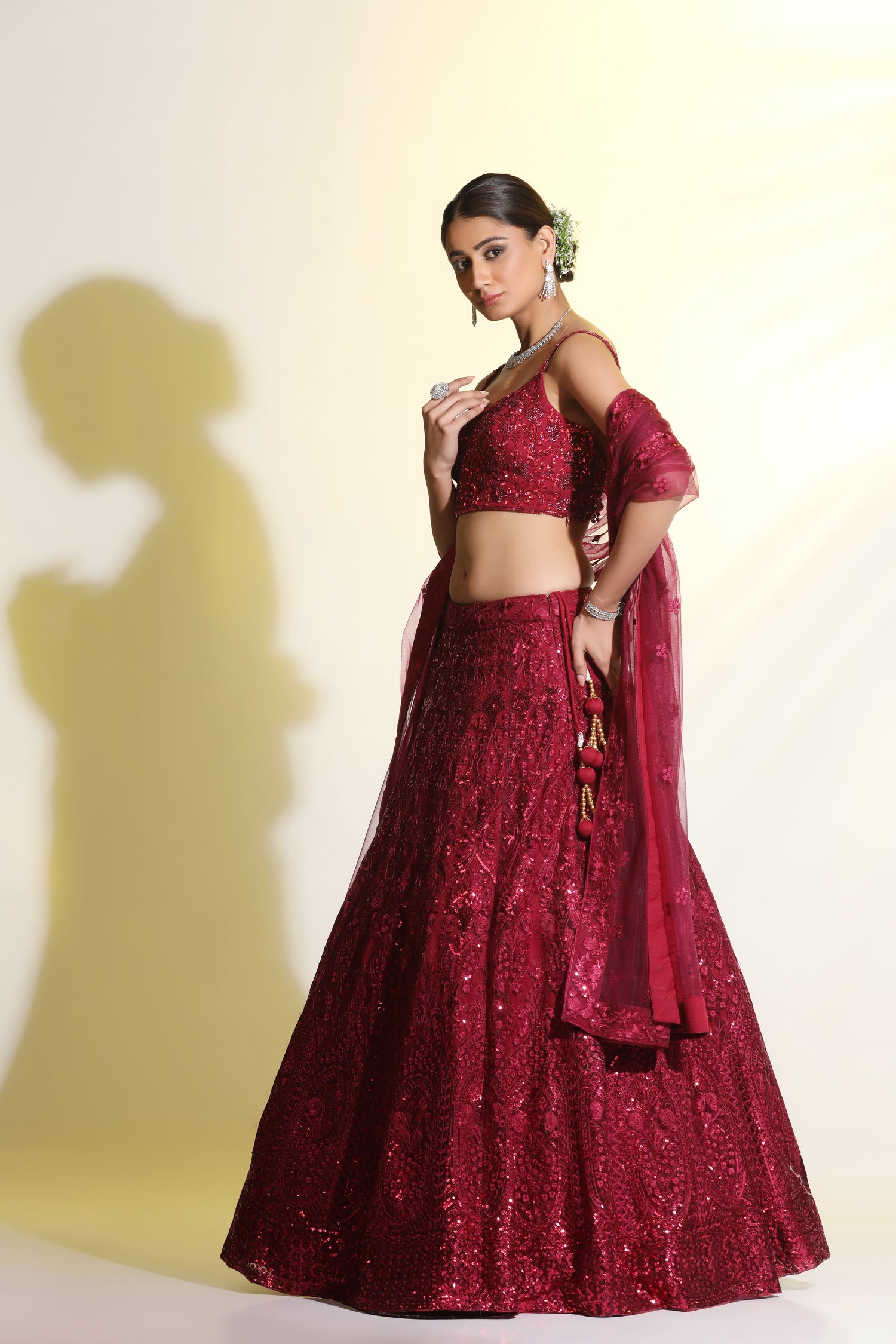 A Lehenga Adorned With Sequined And Cutdana