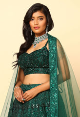 Bottle Green Lehenga with Tone to Tone Work