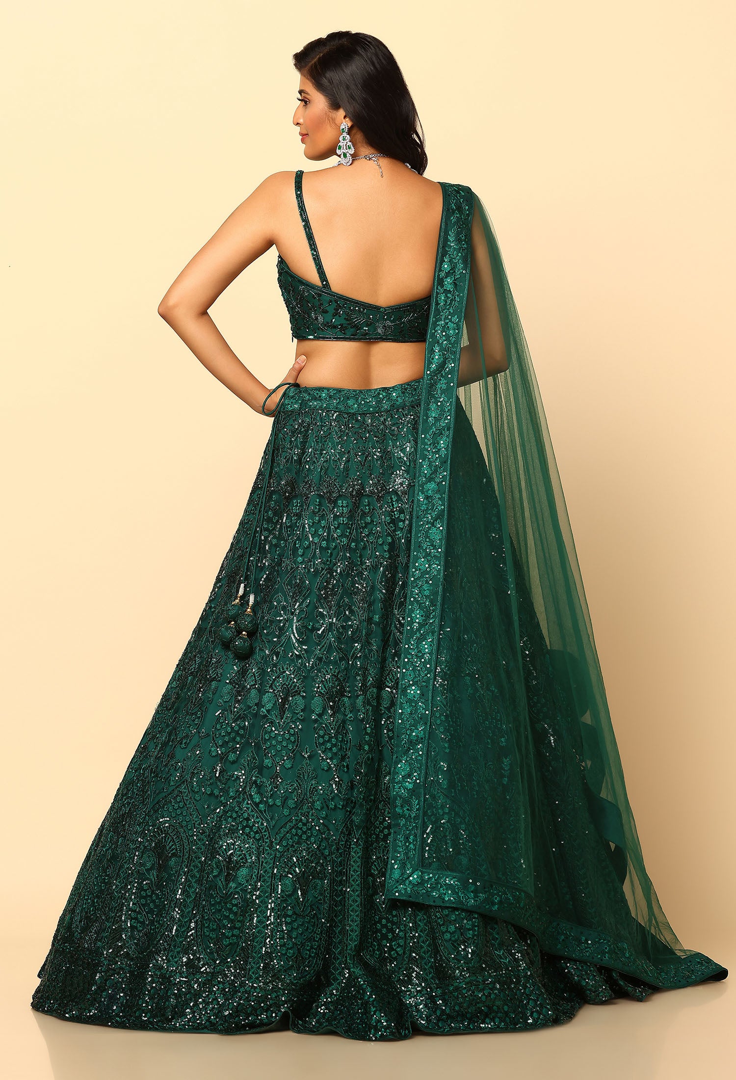 Bottle Green Lehenga with Tone to Tone Work