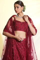 A Lehenga Adorned With Sequined And Cutdana