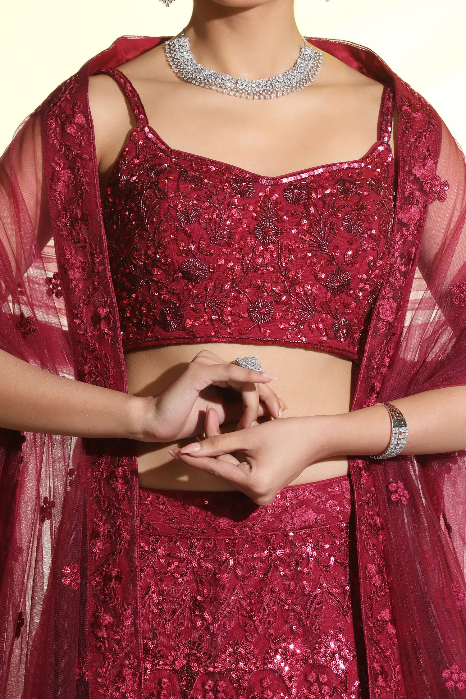 A Lehenga Adorned With Sequined And Cutdana