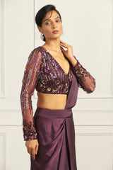 Pre-Draped Saree With Embellished Blouse