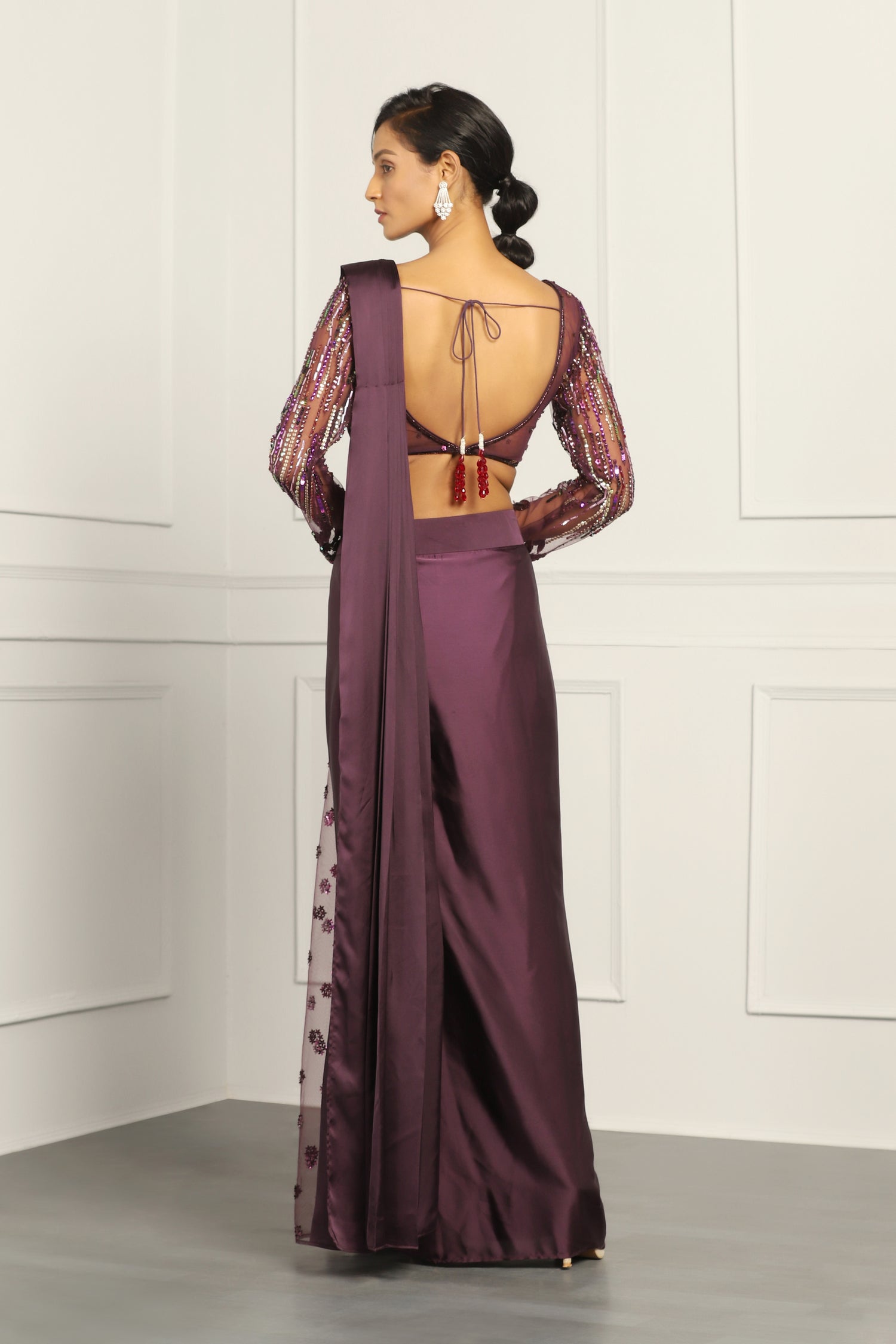 Pre-Draped Saree With Embellished Blouse