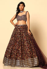 Printed Wine Lehenga and Blouse