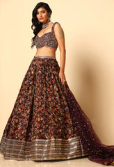 Printed Wine Lehenga and Blouse