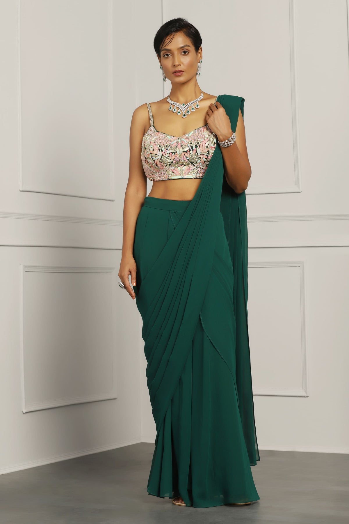 Sharara With Attached Dupatta and Embellished Blouse