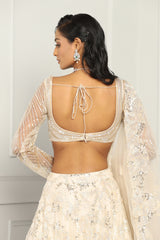 Sequin And Beads Work Ivory Lehenga Set