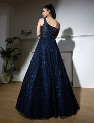 Midnight Blue Net Sequins Embroidered Gown