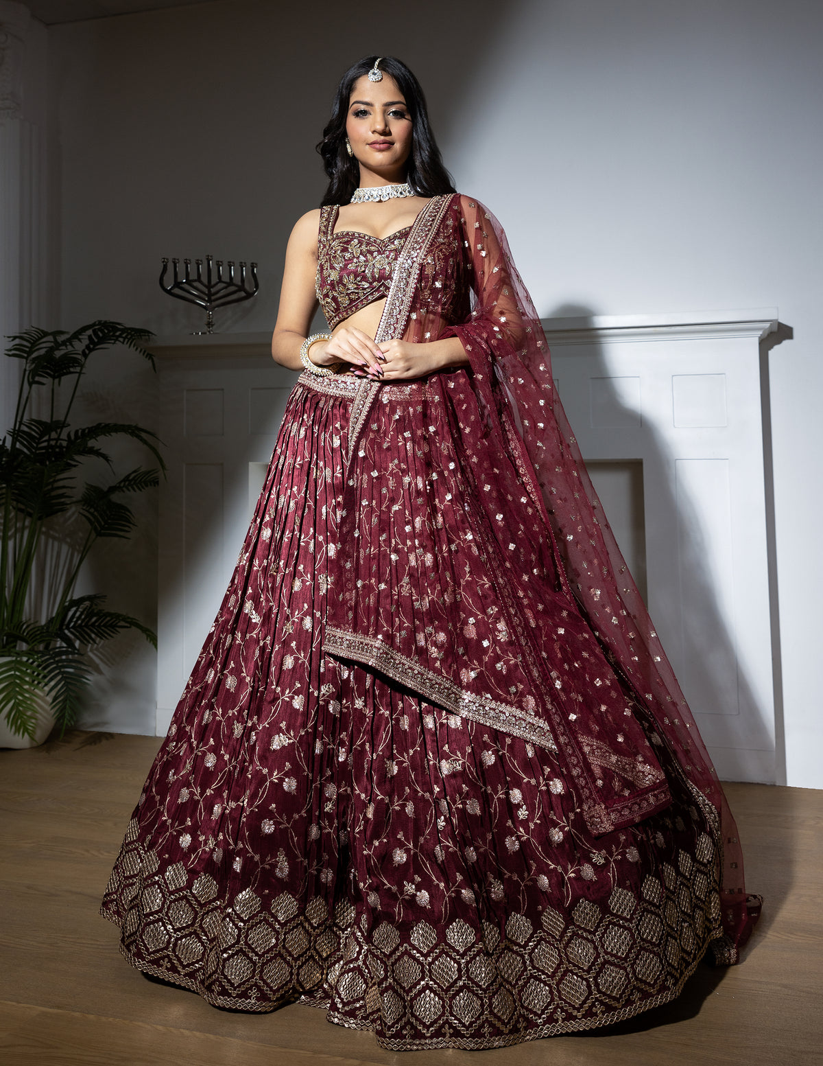 Floral Vine Embroidered Bridal Lehenga Set