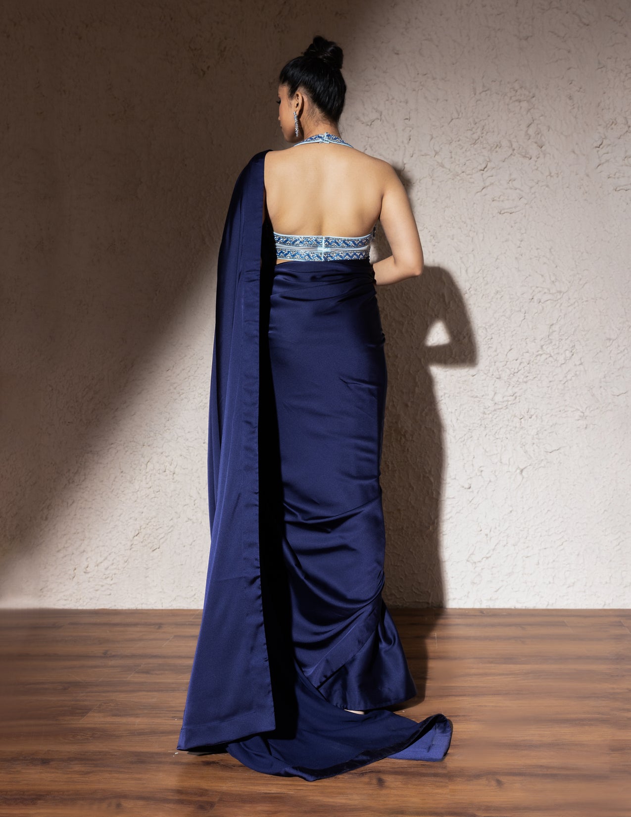 Blue Armani Satin Saree Set