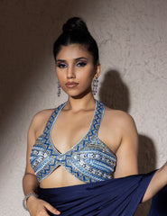 Blue Armani Satin Saree Set