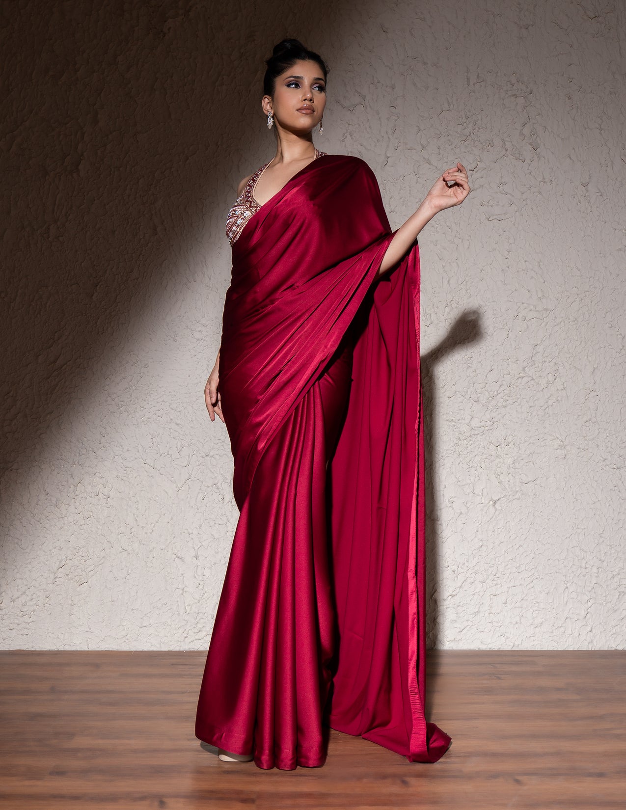 Red Armani Satin Saree Set