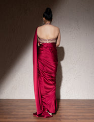 Red Armani Satin Saree Set