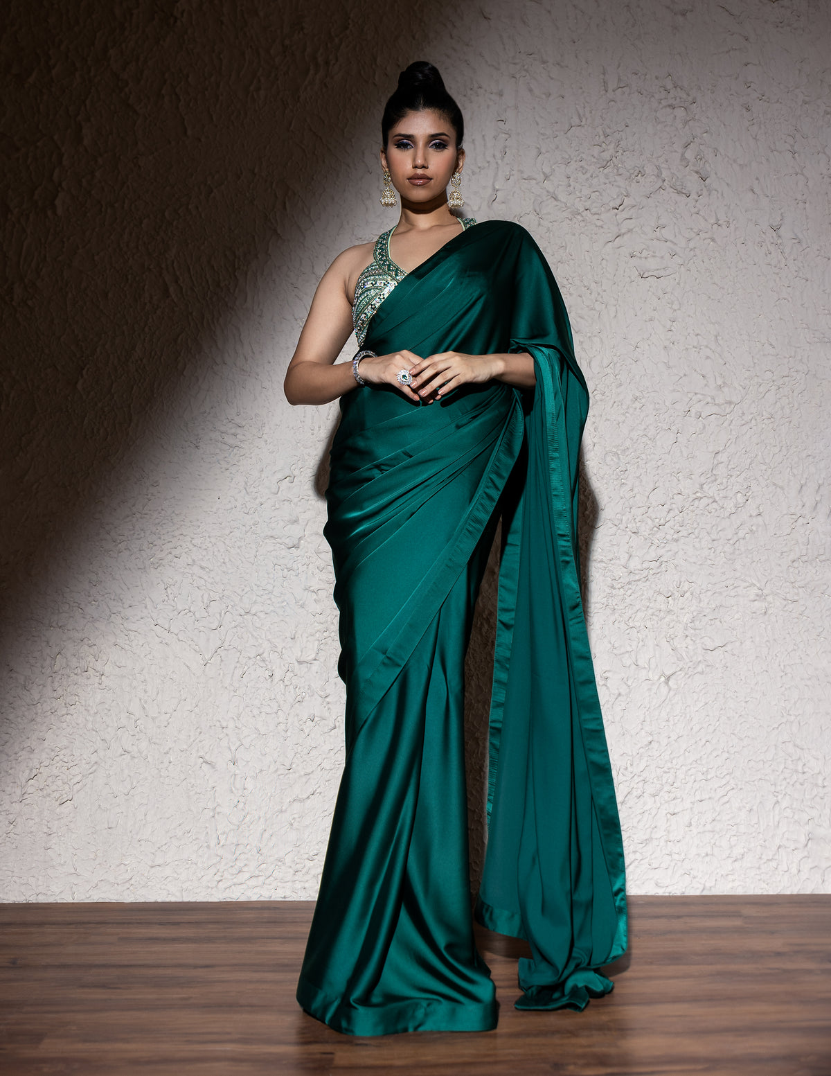 Saree With Pearl Embroidered Blouse