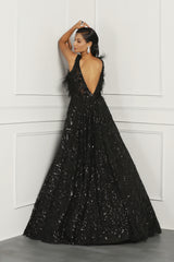 Black Net Sequin Embroidered gown.